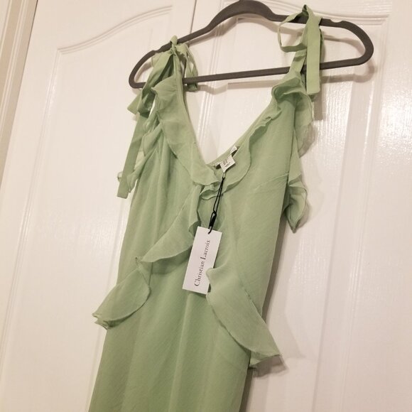 NWT Christian Lacroix Pastel Light Green Maxi Long Dress Ruffles Chiffon Medium - Picture 7 of 16